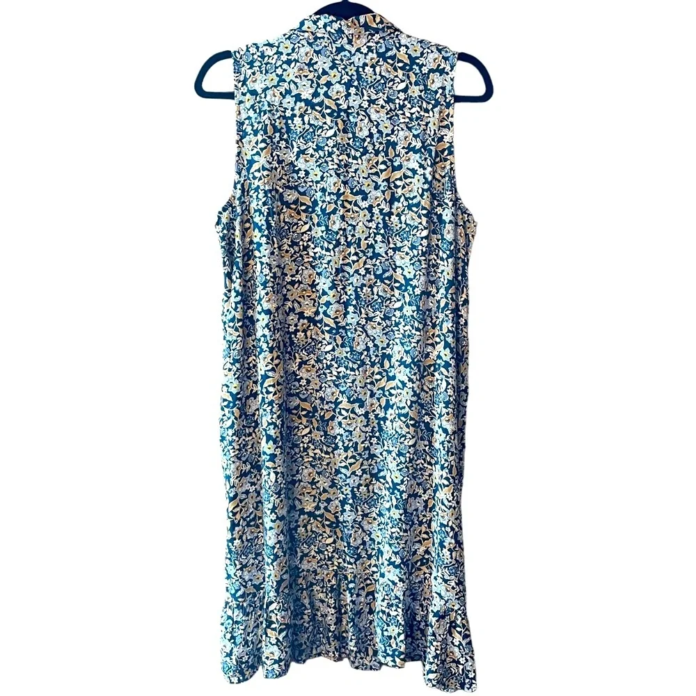 J. Jill M Short Blue floral sun dress sleeveless button down front collared - Picture 7 of 10